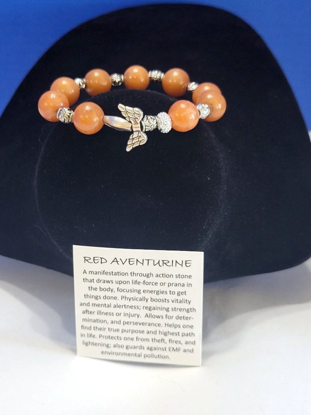 Vintage Red Aventurine Beaded Bracelet with Angel Charm for Strength